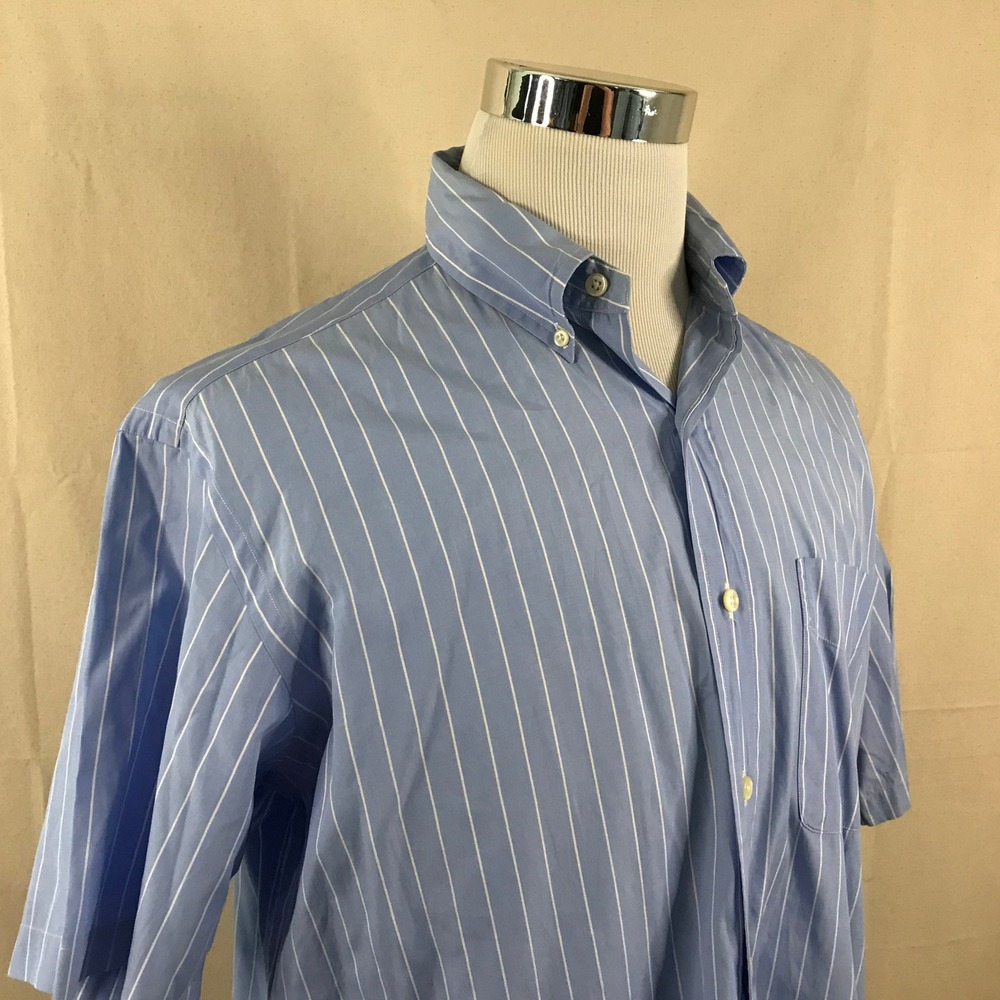 Polo Ralph Lauren Medium Classic Fit Button Down Shirt Blue Striped Short Sleeve